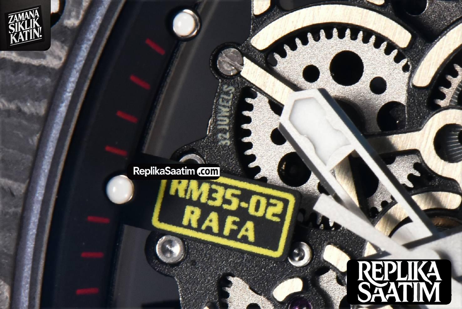 RM035-02 42mm Black Forged Carbon T+F Skeleton Dial Red Crown Black Rubber Strap RMUL2 -05