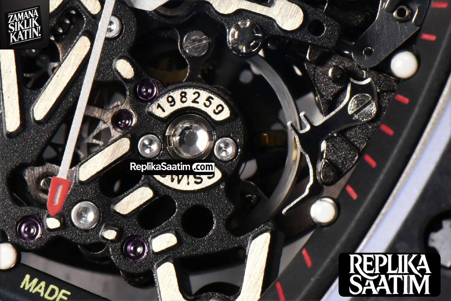 RM035-02 42mm Black Forged Carbon T+F Skeleton Dial Red Crown Black Rubber Strap RMUL2 -08