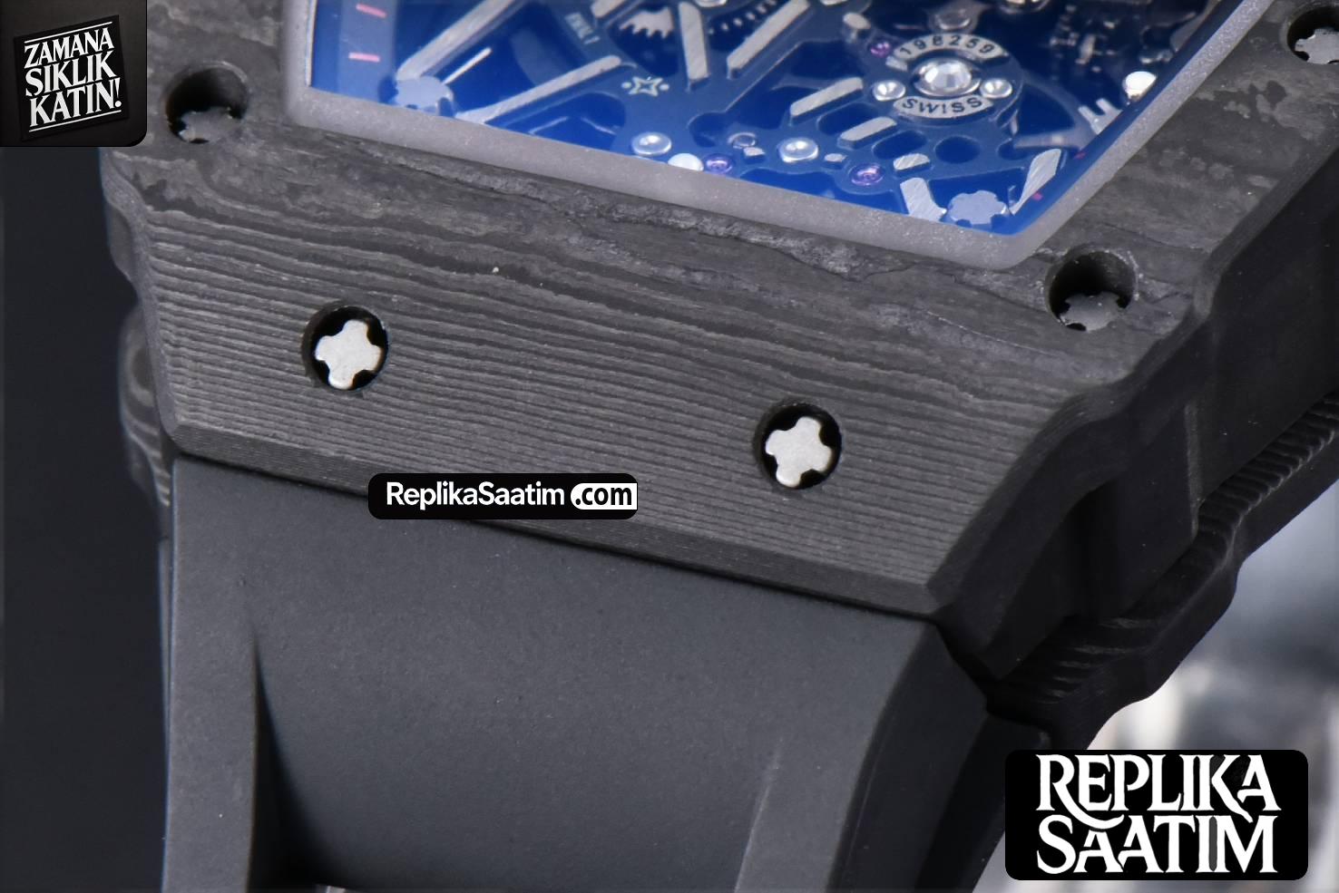 RM035-02 42mm Black Forged Carbon T+F Skeleton Dial Red Crown Black Rubber Strap RMUL2 -09