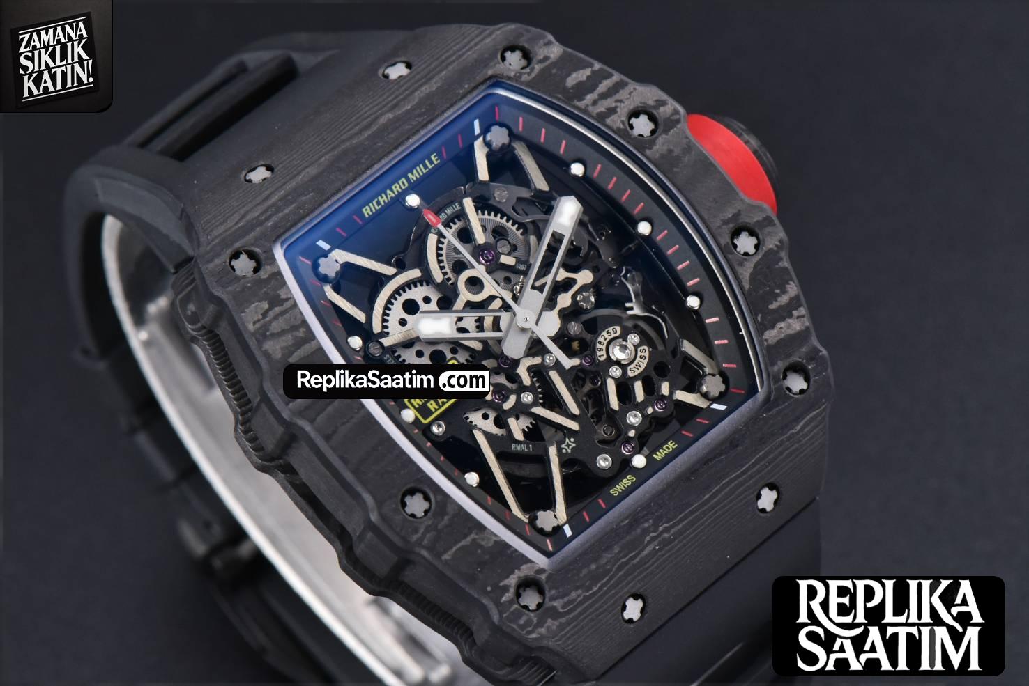 RM035-02 42mm Black Forged Carbon T+F Skeleton Dial Red Crown Black Rubber Strap RMUL2 -11