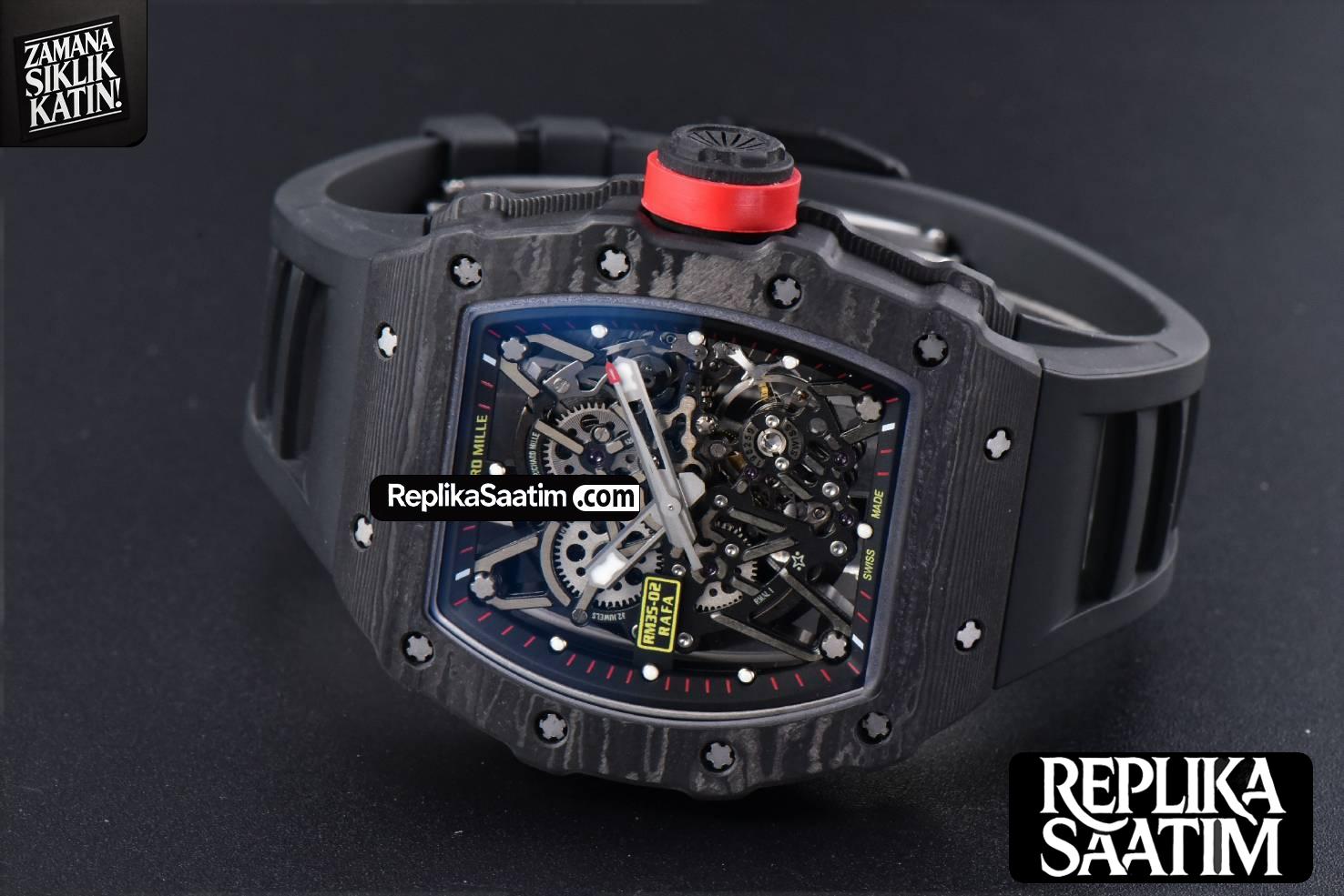 RM035-02 42mm Black Forged Carbon T+F Skeleton Dial Red Crown Black Rubber Strap RMUL2 -12