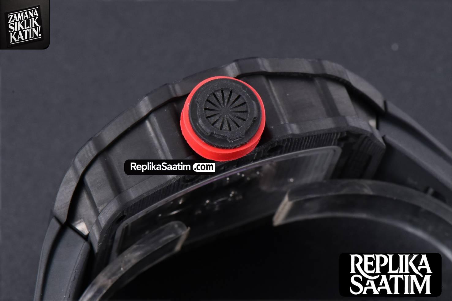 RM035-02 42mm Black Forged Carbon T+F Skeleton Dial Red Crown Black Rubber Strap RMUL2 -13