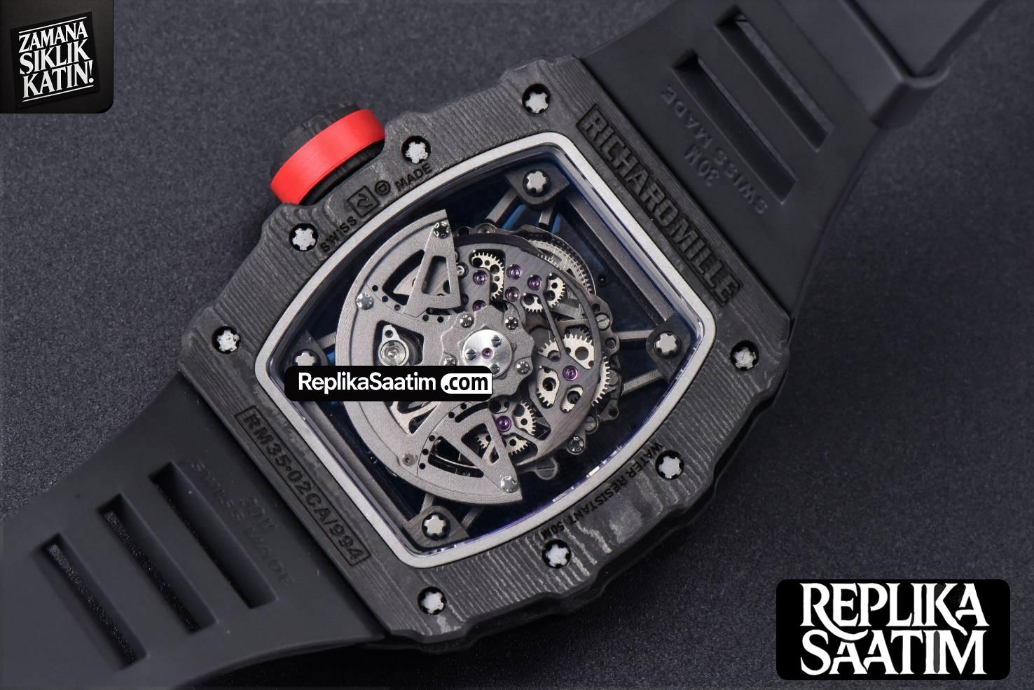 RM035-02 42mm Black Forged Carbon T+F Skeleton Dial Red Crown Black Rubber Strap RMUL2 -25