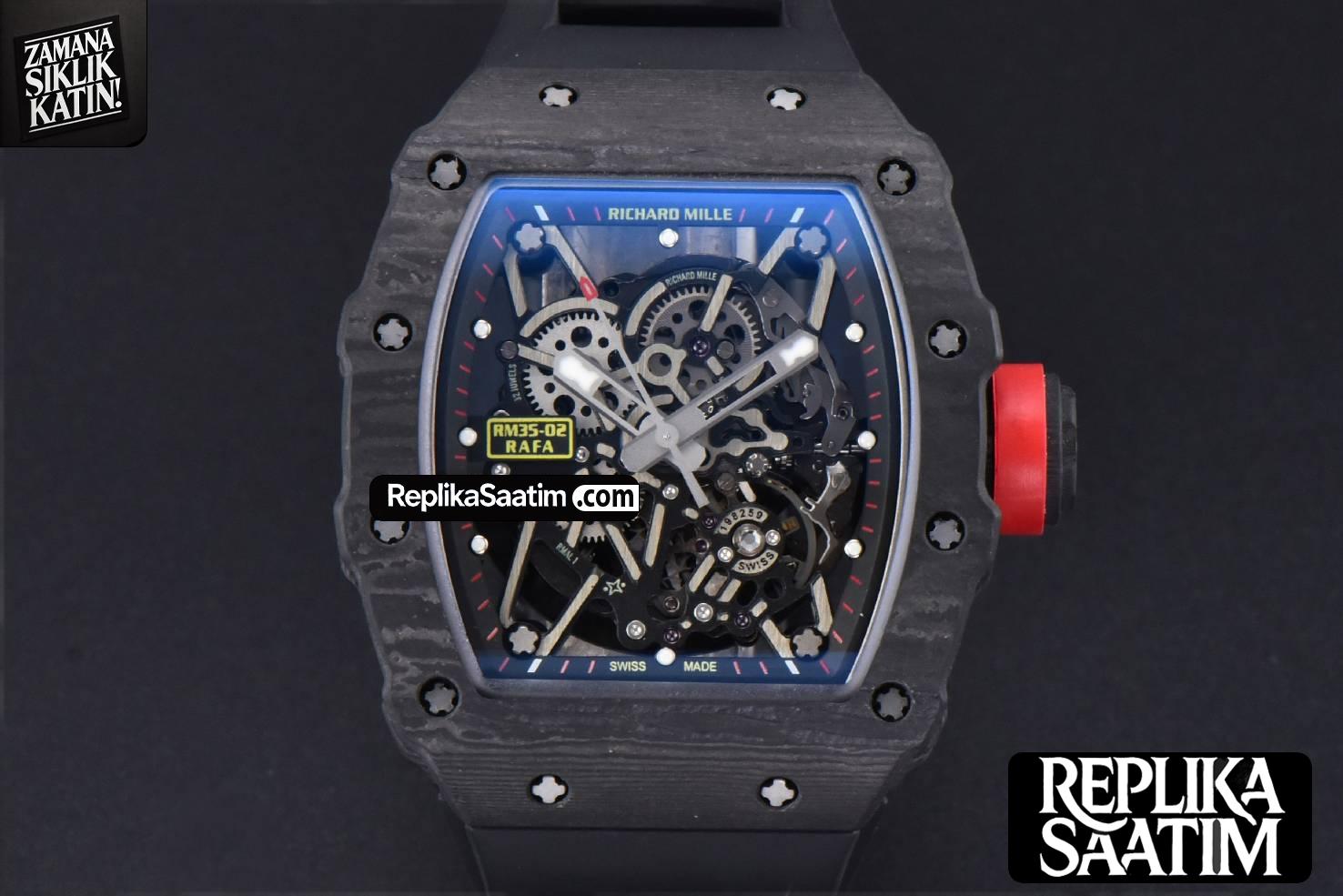 RM035-02 42mm Black Forged Carbon T+F Skeleton Dial Red Crown Black Rubber Strap RMUL2 -27