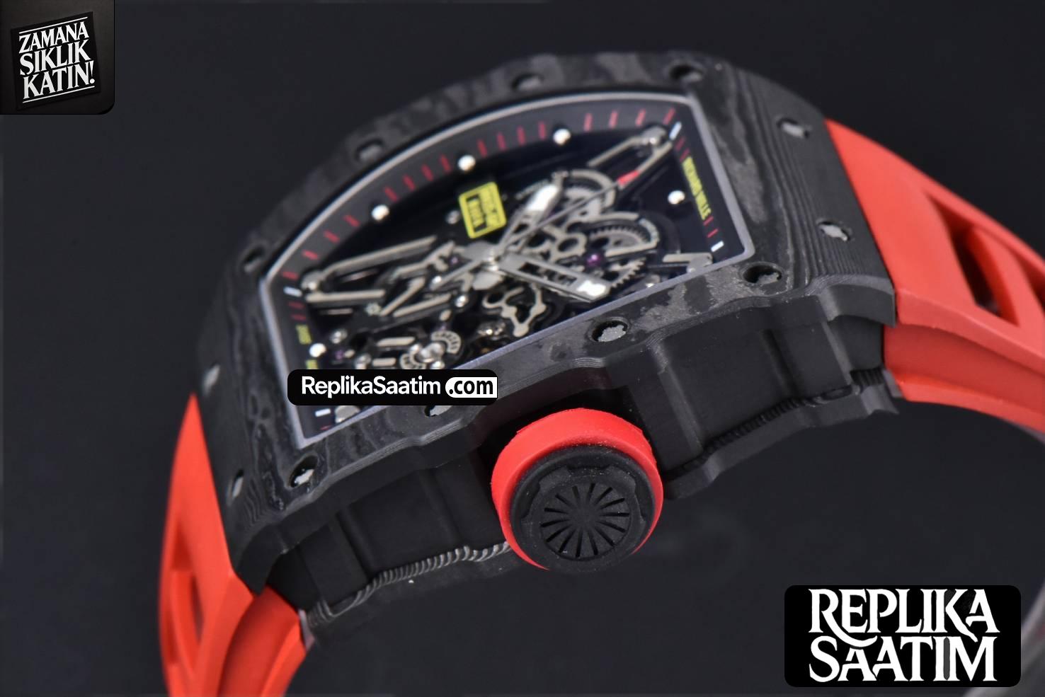 RM035-02 42mm Black Forged Carbon T+F Skeleton Dial Red Crown Red Rubber Strap RMUL2 -10