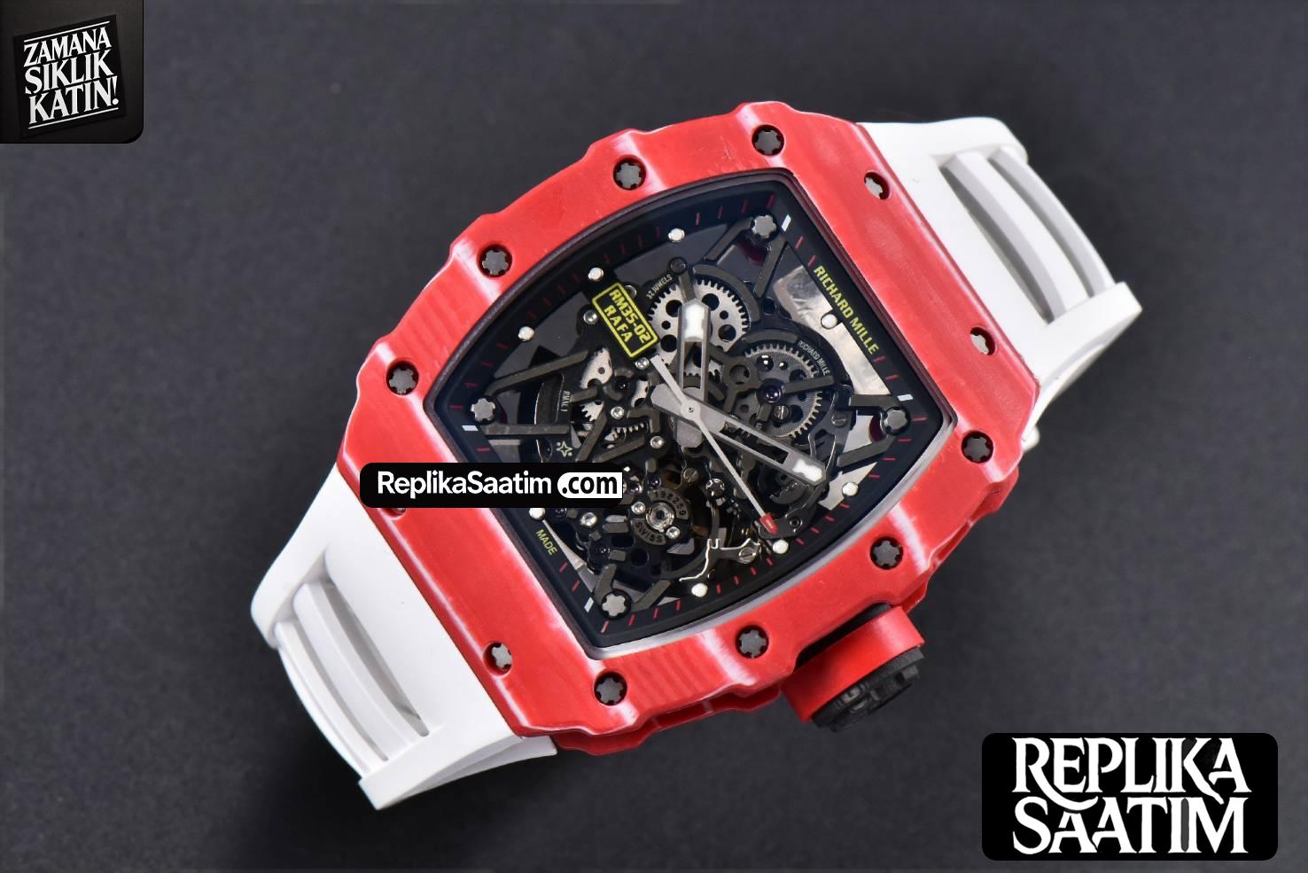 RM035-02 42mmx50mm Red Carbon ZF Dial on white Rubber Strap NH05A V5 -02