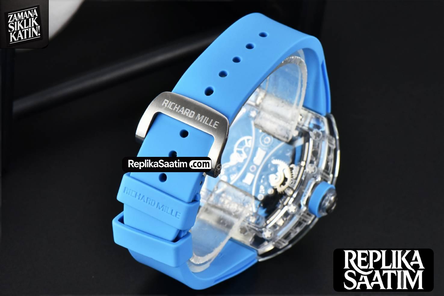 RM053-02 Transparent Case Real Tourbillon 44.5mm JBF Ice Blue Rubber Strap -12