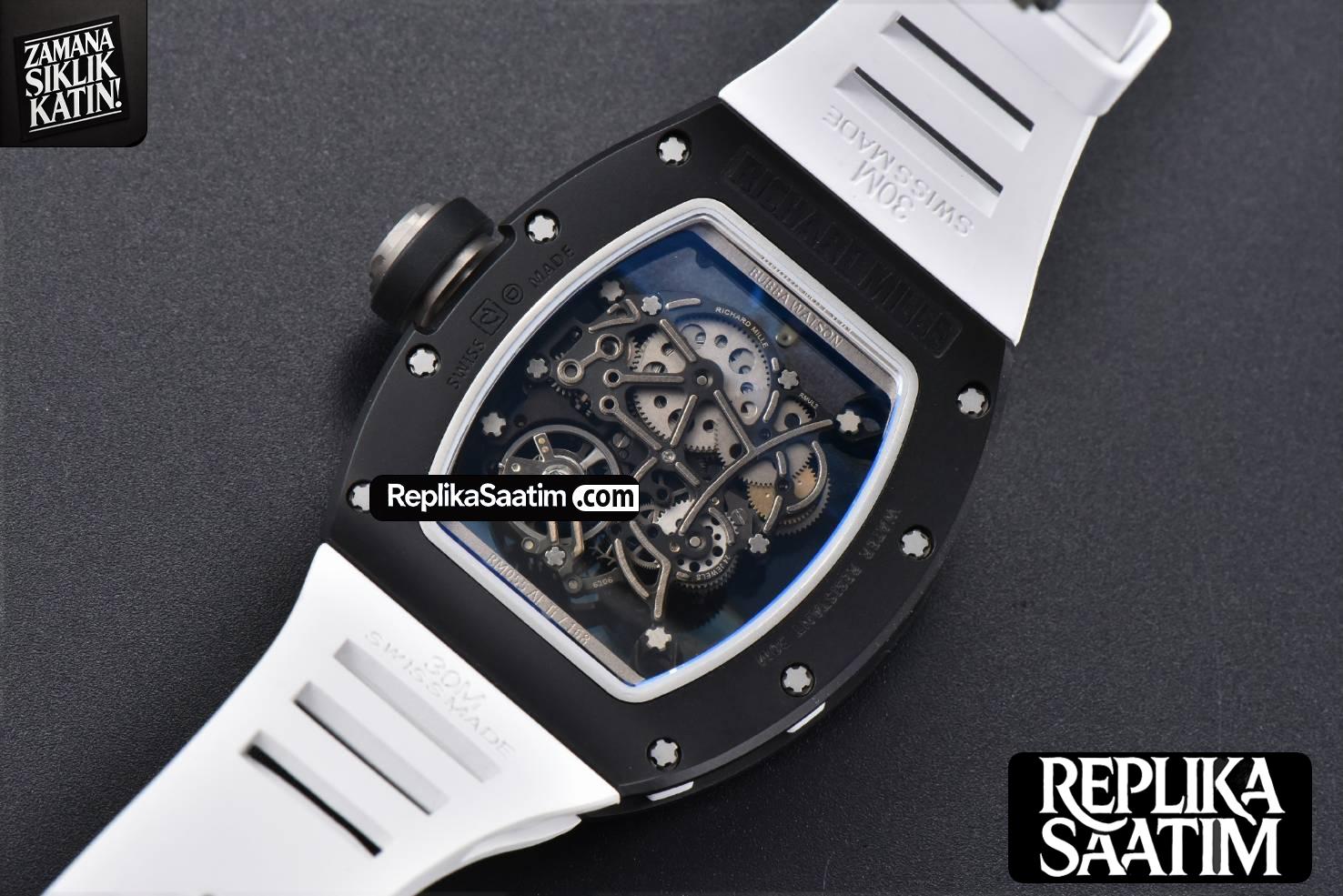 RM055 42.7mm BBRF Black Ceramic Black Skeleton Dial White Rubber Strap RMUL2 -18