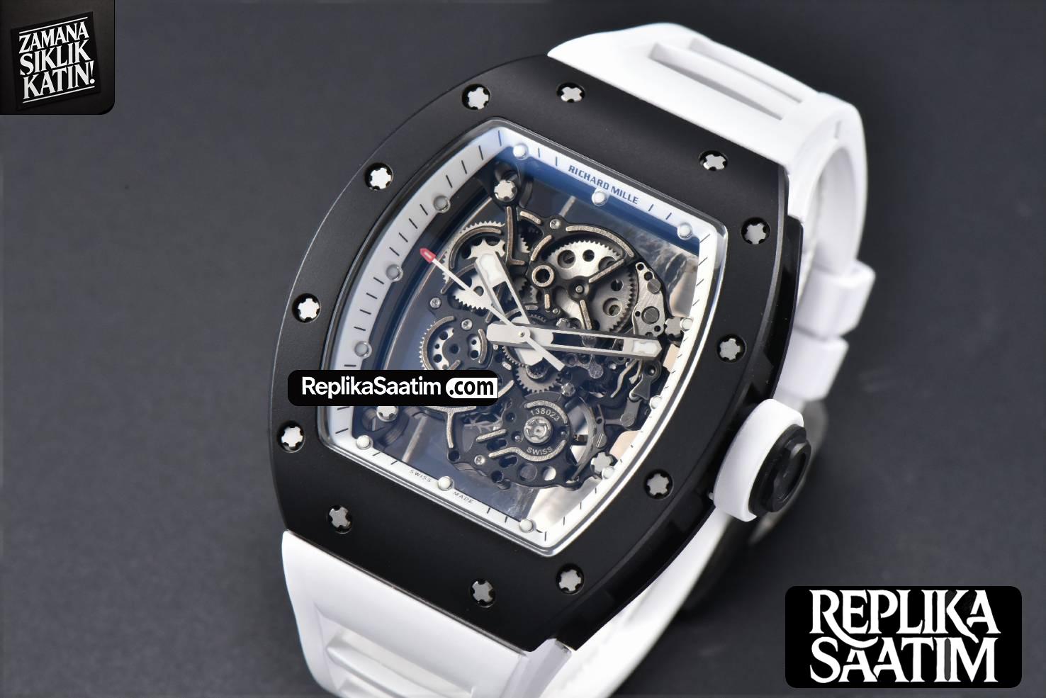 RM055 42.7mm BBRF Black NTPT White Skeleton Dial White Rubber Strap RMUL2 -04