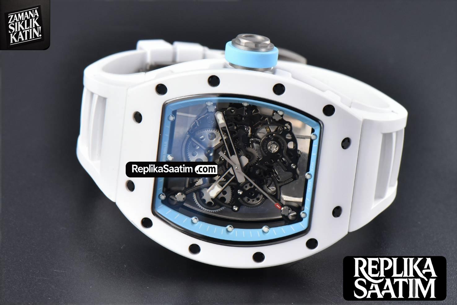 RM055 42.7mm BBRF White Ceramic Blue Skeleton Dial Blue Rubber Strap RMUL2 -13