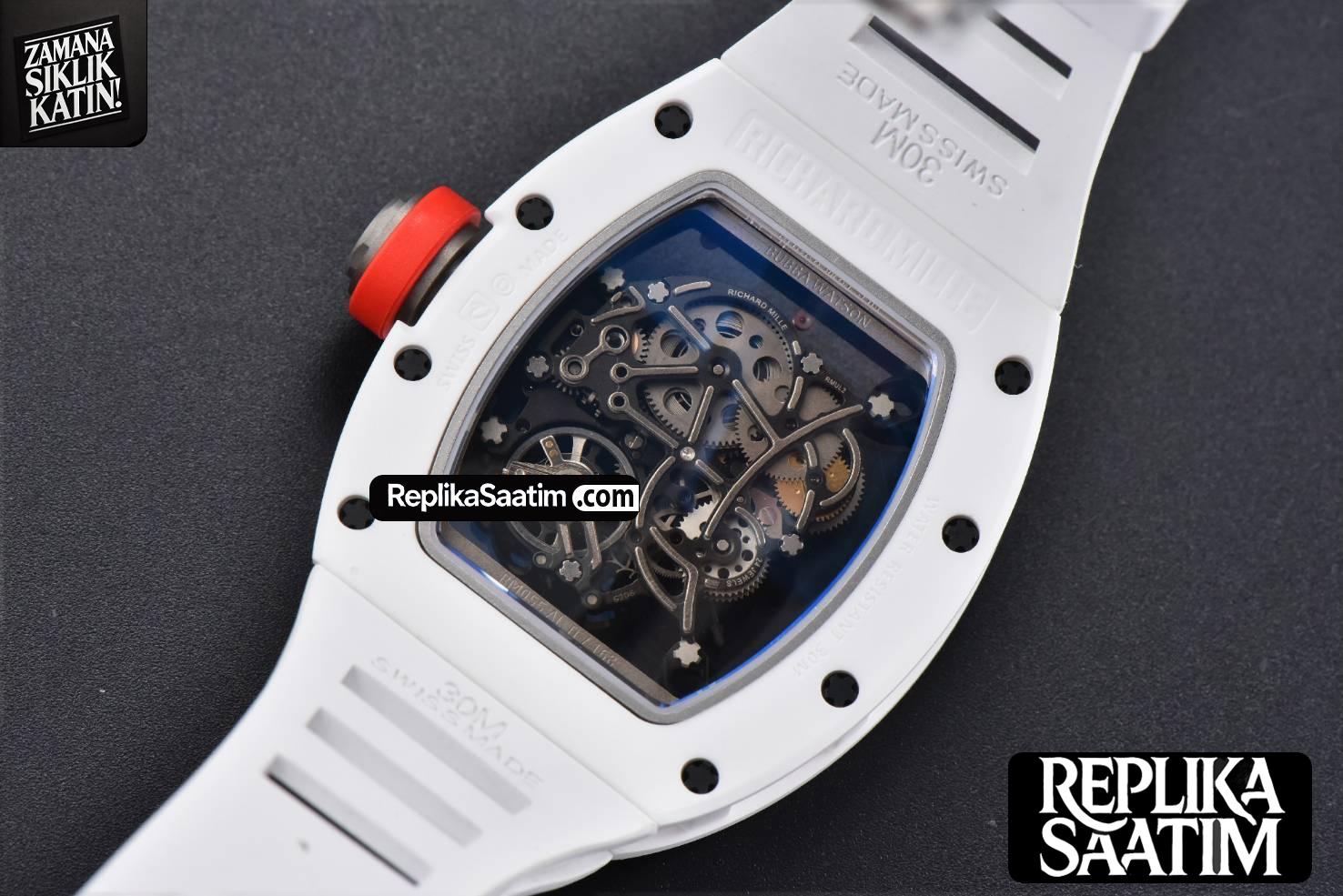RM055 42.7mm BBRF White Ceramic Red Skeleton Dial White Rubber Strap RMUL2 -18