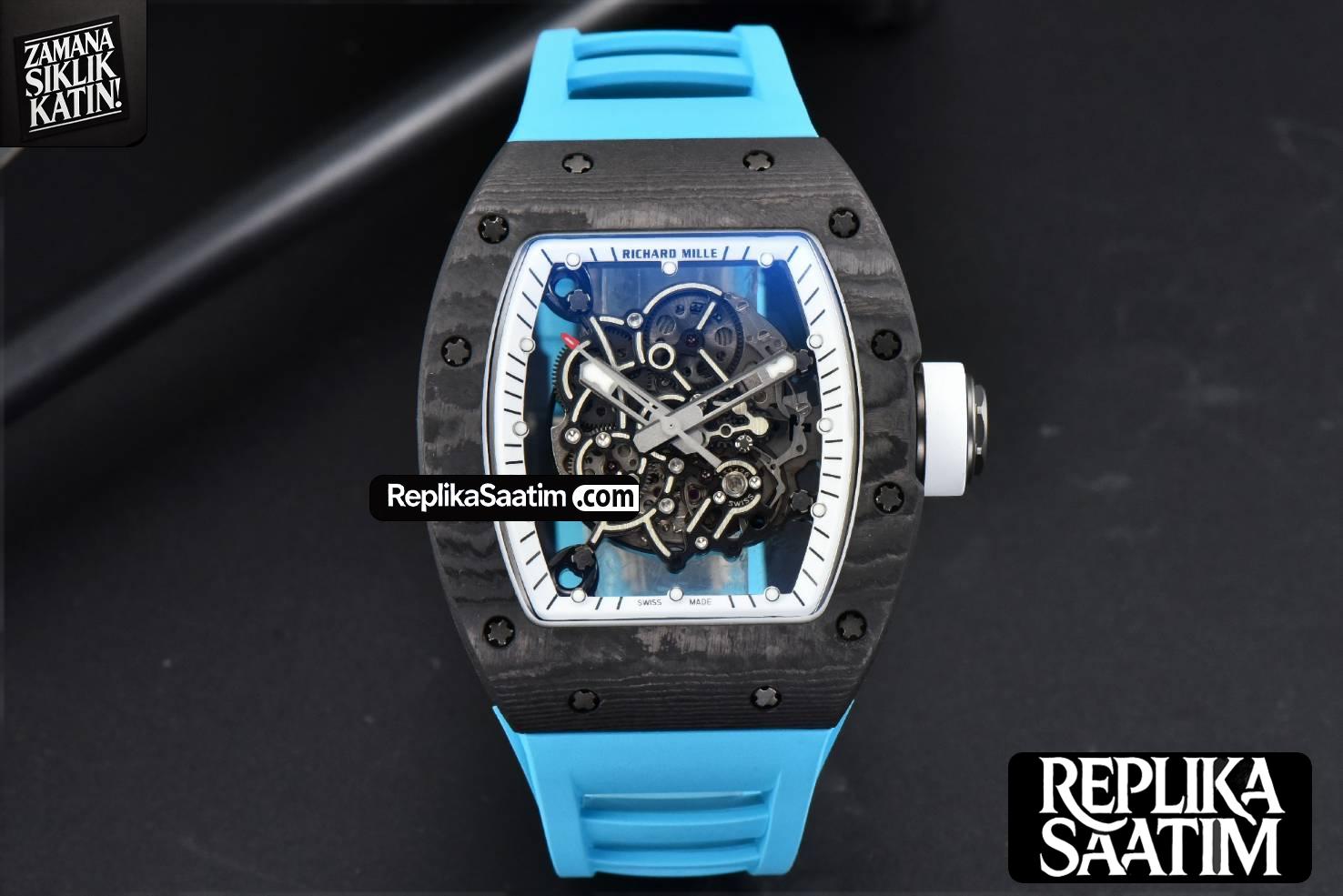 RM055 42.7mm Bubba Watson ZF Black NTPT White Skeleton Dial Blue Rubber Strap NH05 V6 -02