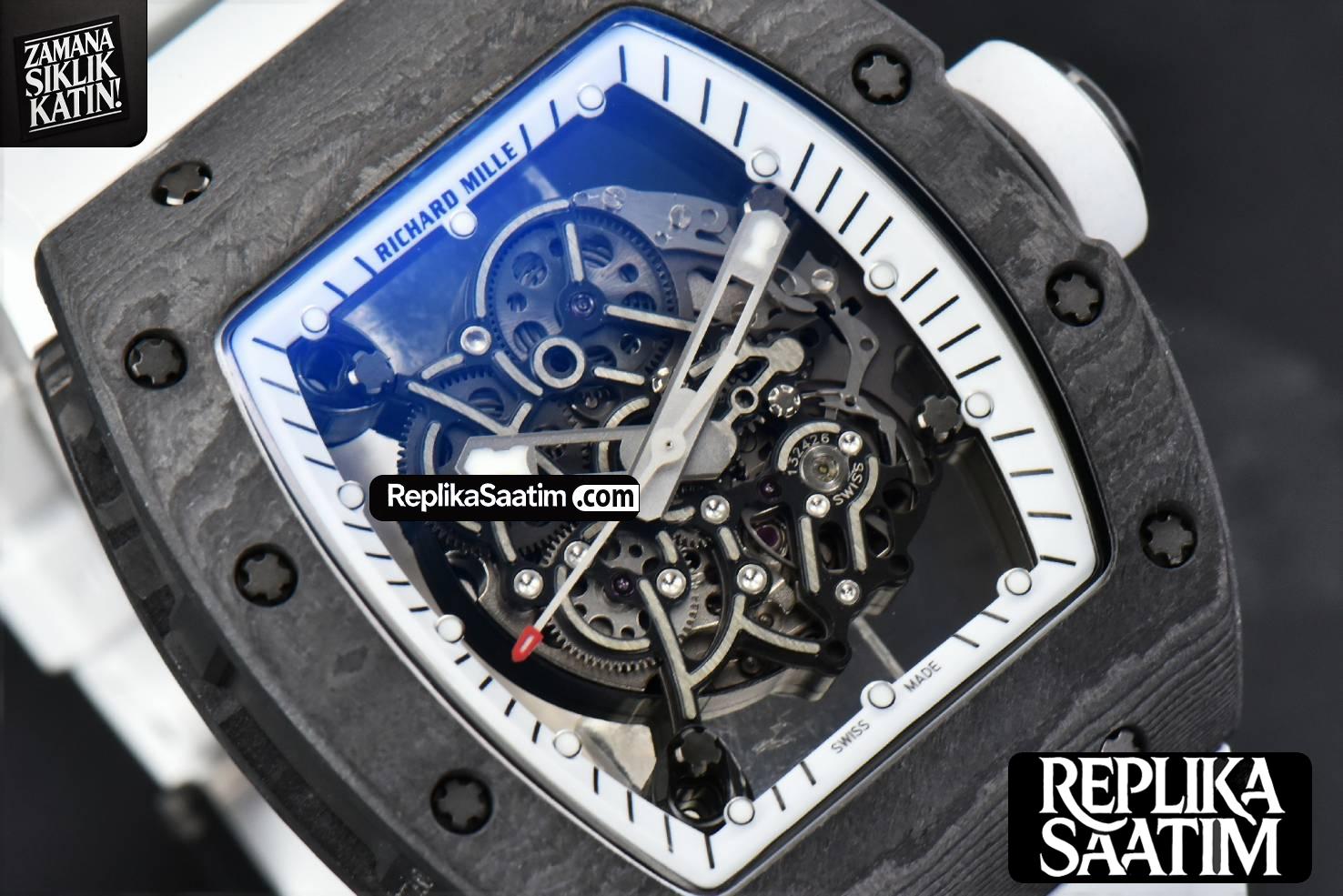 RM055 42.7mm Bubba Watson ZF Black NTPT White Skeleton Dial White Rubber Strap NH05 V6 -09