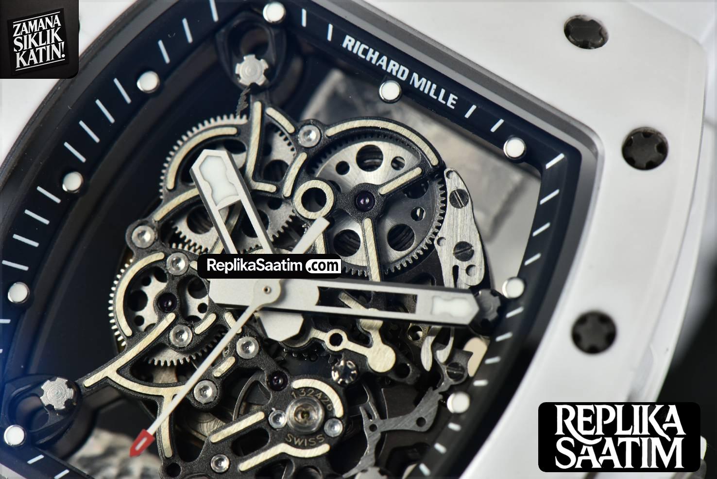 RM055 42.7mm ZF White Ceramic Black Skeleton Dial White Rubber Strap NH05 V6 -08