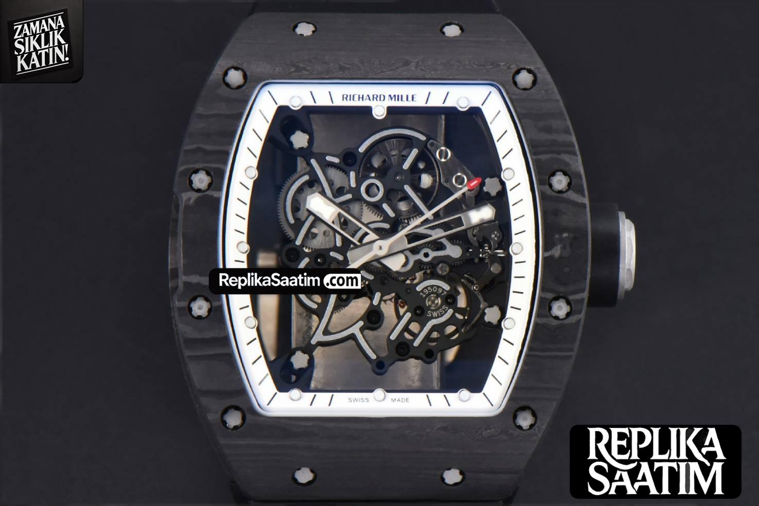 RM055 NTPT ZF White Bezel Black Crown on Black Rubber Strap RMUL2 Super Clone V6 -01