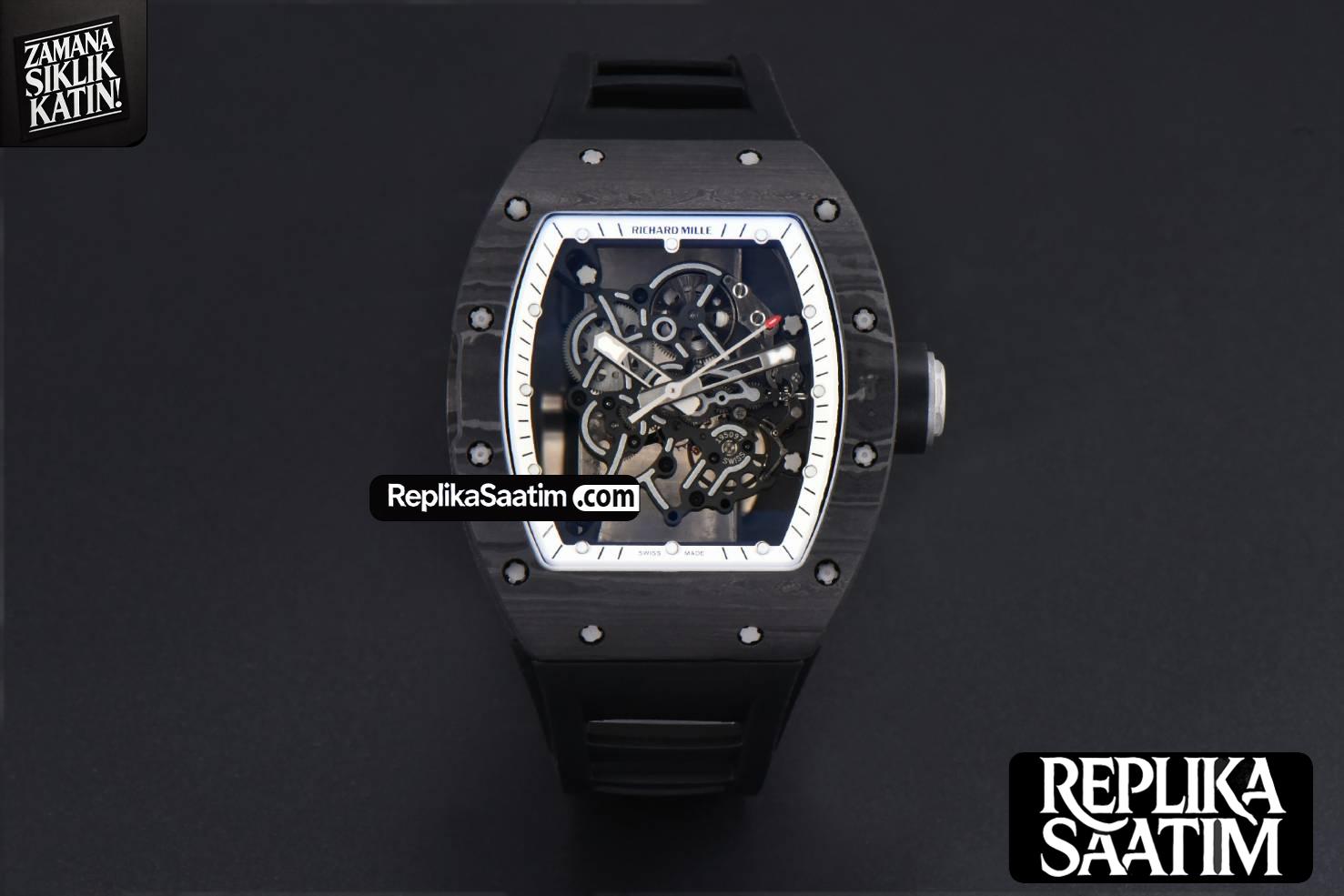 RM055 NTPT ZF White Bezel Black Crown on Black Rubber Strap RMUL2 Super Clone V6 -02