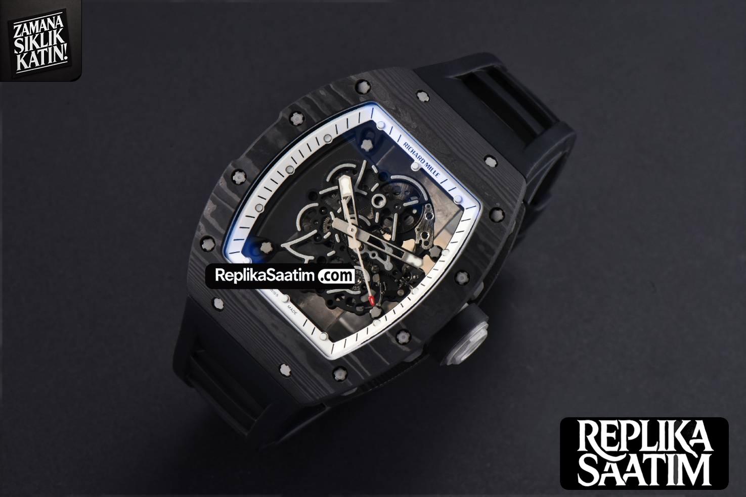 RM055 NTPT ZF White Bezel Black Crown on Black Rubber Strap RMUL2 Super Clone V6 -03