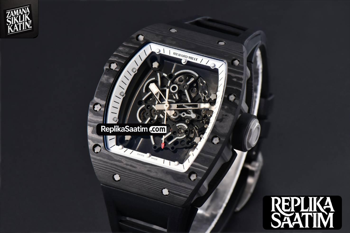 RM055 NTPT ZF White Bezel Black Crown on Black Rubber Strap RMUL2 Super Clone V6 -04
