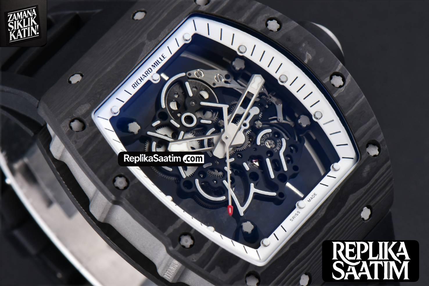 RM055 NTPT ZF White Bezel Black Crown on Black Rubber Strap RMUL2 Super Clone V6 -12