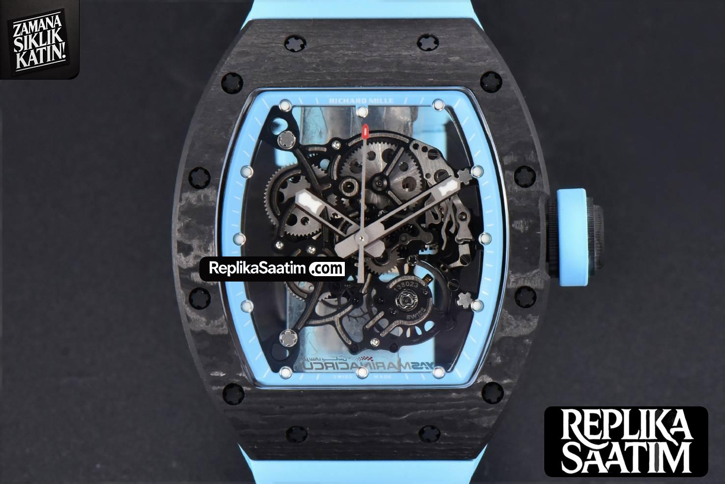 RM055 Real NTPT 42.7mm BBRF Blue Skeleton Dial Blue Rubber Strap RMUL2 -01