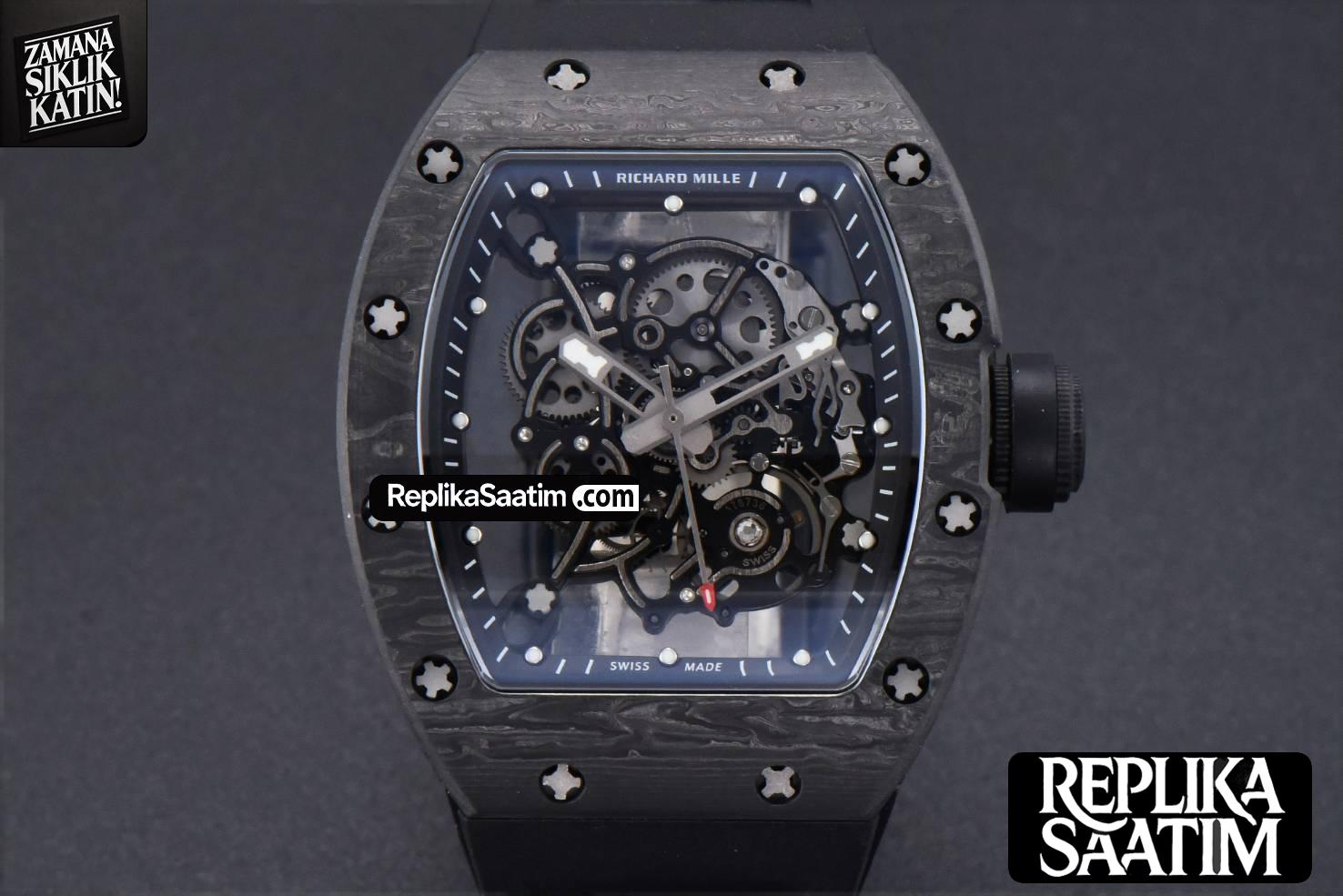 RM055 Real NTPT 42mm RMF Black Skeleton Dial Black Rubber Strap RMUL2 -01