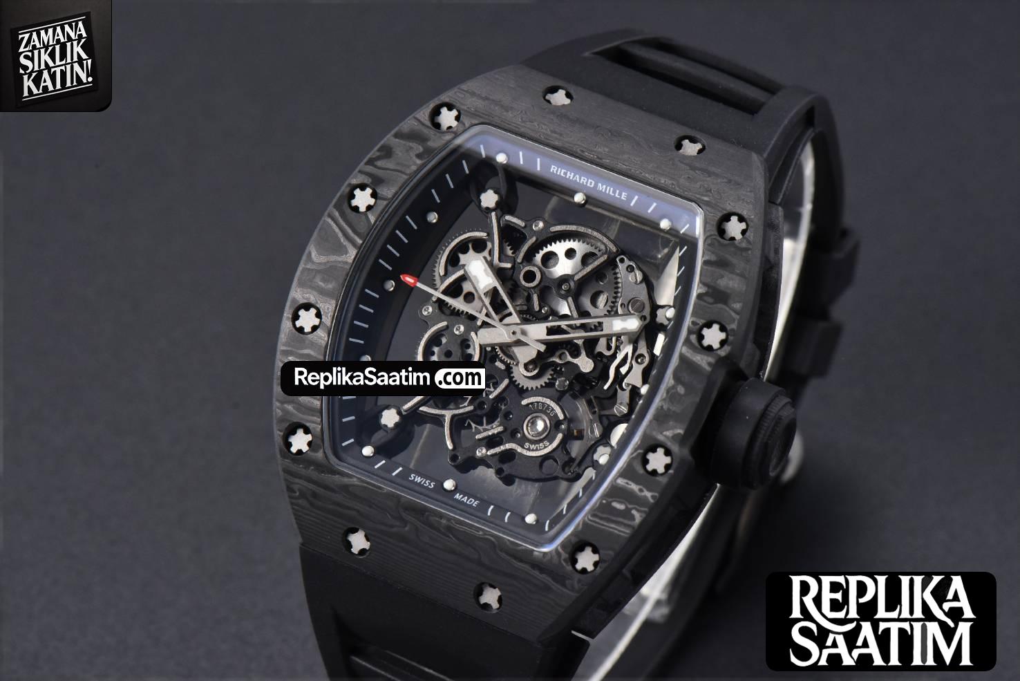 RM055 Real NTPT 42mm RMF Black Skeleton Dial Black Rubber Strap RMUL2 -03