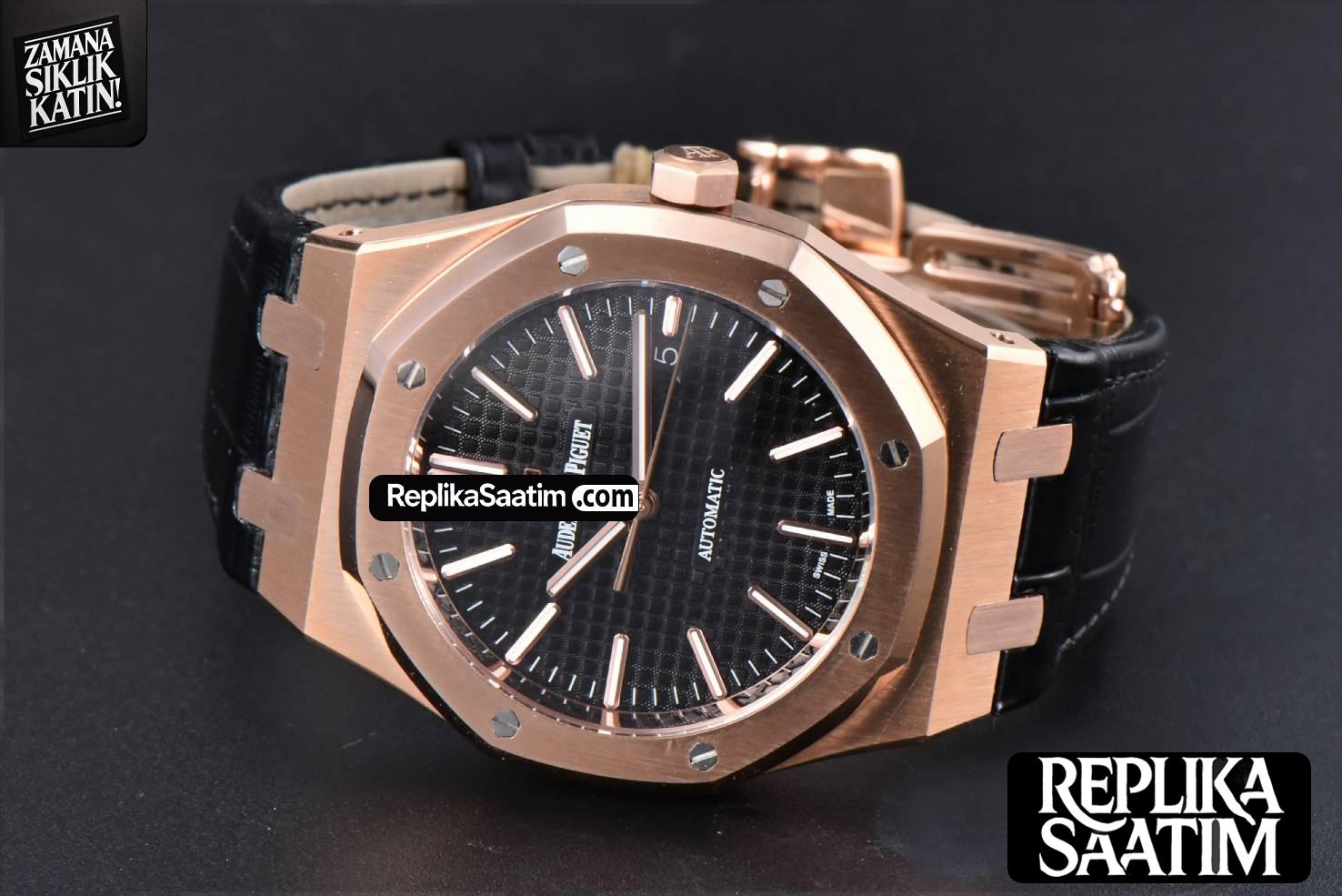 Royal Oak 15400 41mm RG IPF Black Textured Dial Black Leather Strap SA3120 -12