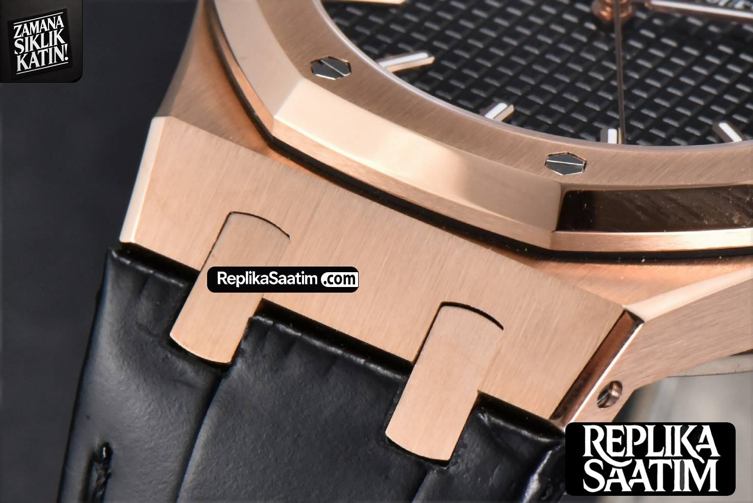 Royal Oak 15500 41mm RG APSF Black Textured Dial Black Leather Strap SA4302 -08