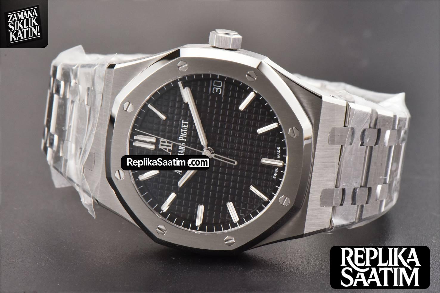 Royal Oak 15500 41mm ZF Black Textured Dial SS Bracelet A4302 Super Clone -11