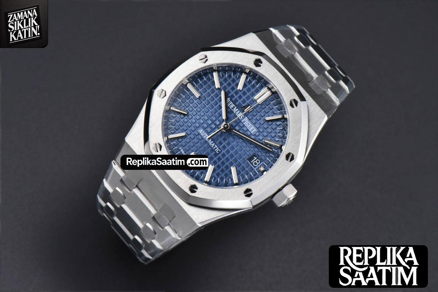 Royal Oak 37mm 15450 ZF Blue Textured Dial SS Bracelet SA3120 Super Clone -02