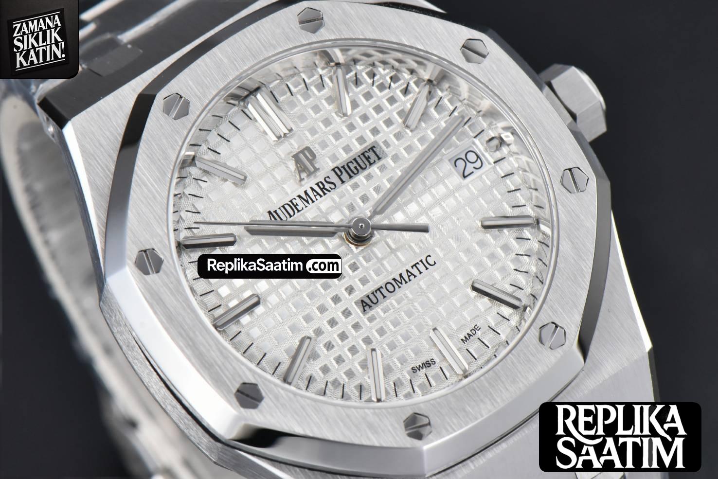 Royal Oak 37mm 15450 ZF White Textured Dial SS Bracelet SA3120 Super Clone -11