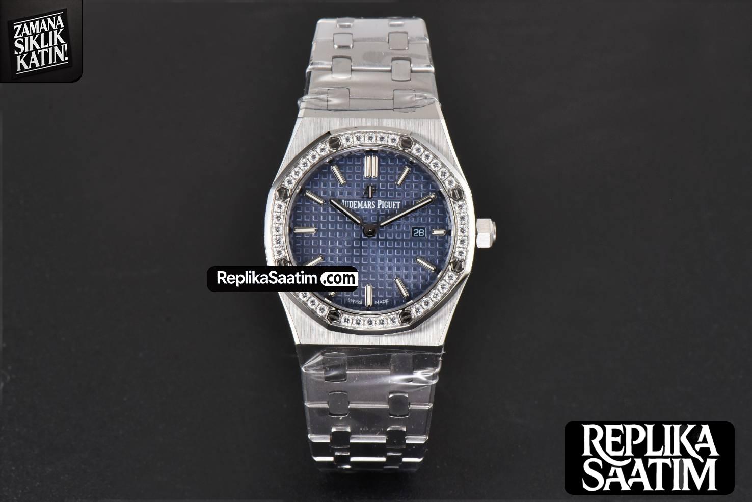 Royal Oak Ladies 33mm 8F Diamond Blue Dial SS Bracelet Swiss Quartz -02