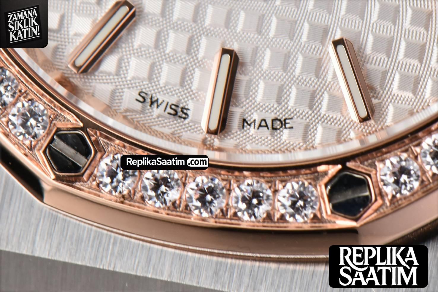 Royal Oak Ladies 33mm RG/SS 8F Diamond White Dial RG/SS Bracelet Swiss Quartz -08