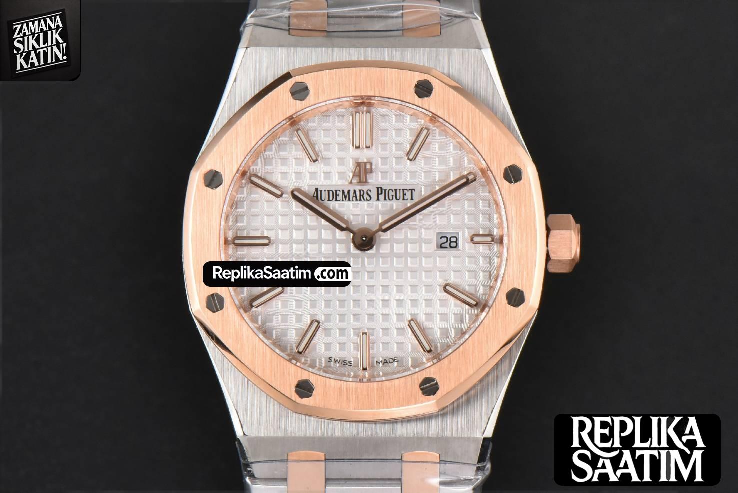 Royal Oak Ladies 33mm RG/SS 8F White Dial RG/SS Bracelet Swiss Quartz -01