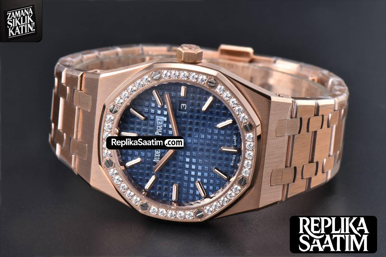 Royal Oak Ladies 67650OR 33mm ZF RG Diamond Blue Dial RG Bracelet Quartz -12