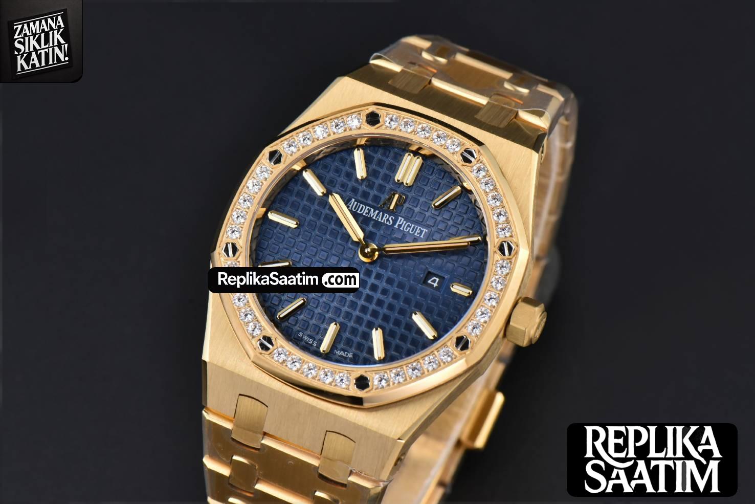 Royal Oak Ladies 67651BA 33mm ZF YG Diamond Blue Dial Blue Bracelet Quartz -04