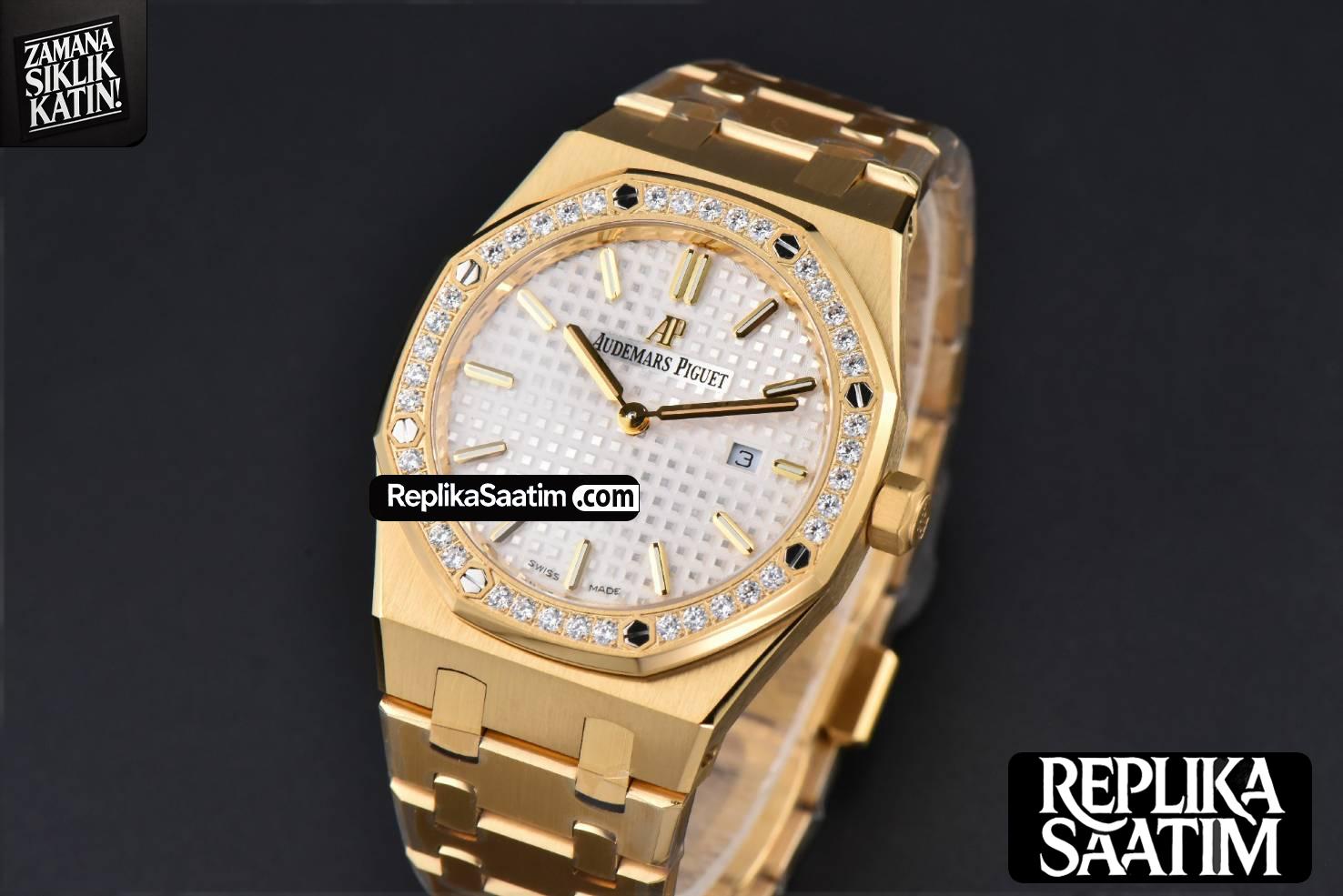 Royal Oak Ladies 67651BA 33mm ZF YG Diamond White Dial YG Bracelet Quartz -04