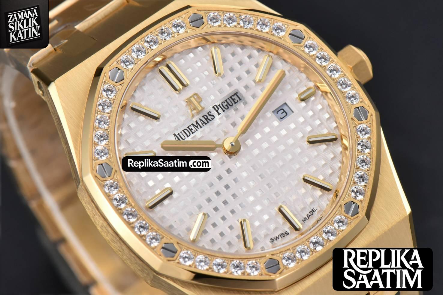 Royal Oak Ladies 67651BA 33mm ZF YG Diamond White Dial YG Bracelet Quartz -11