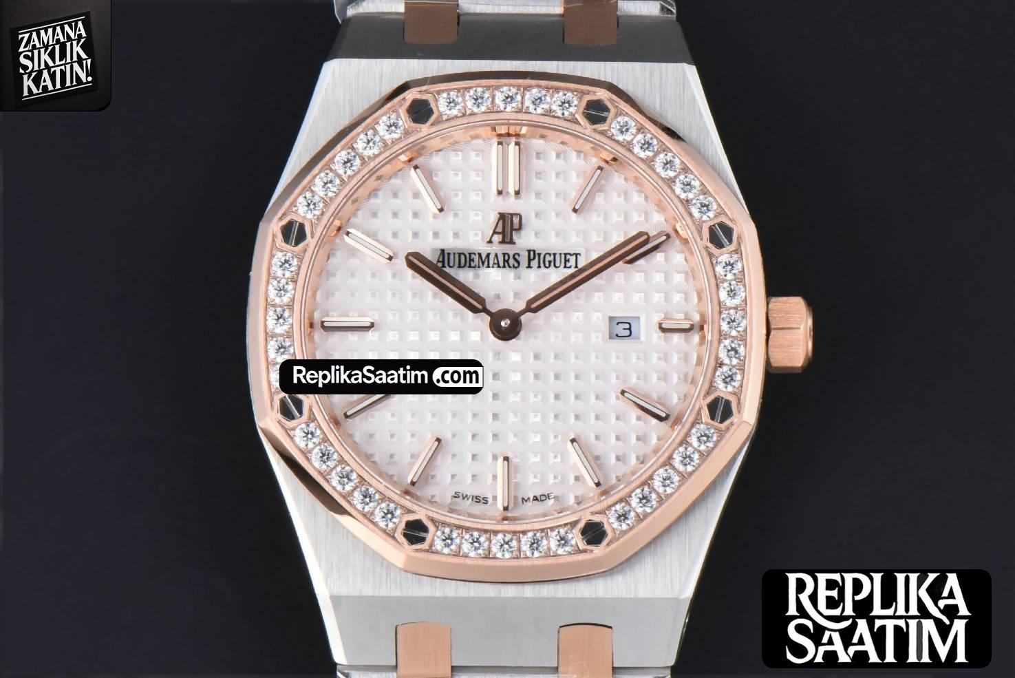 Royal Oak Ladies 67651SR 33mm ZF RG/SS Diamond White Dial RG/SS Bracelet Quartz -01