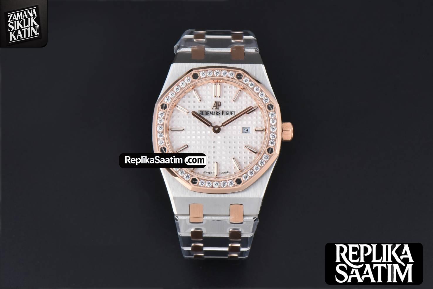 Royal Oak Ladies 67651SR 33mm ZF RG/SS Diamond White Dial RG/SS Bracelet Quartz -02