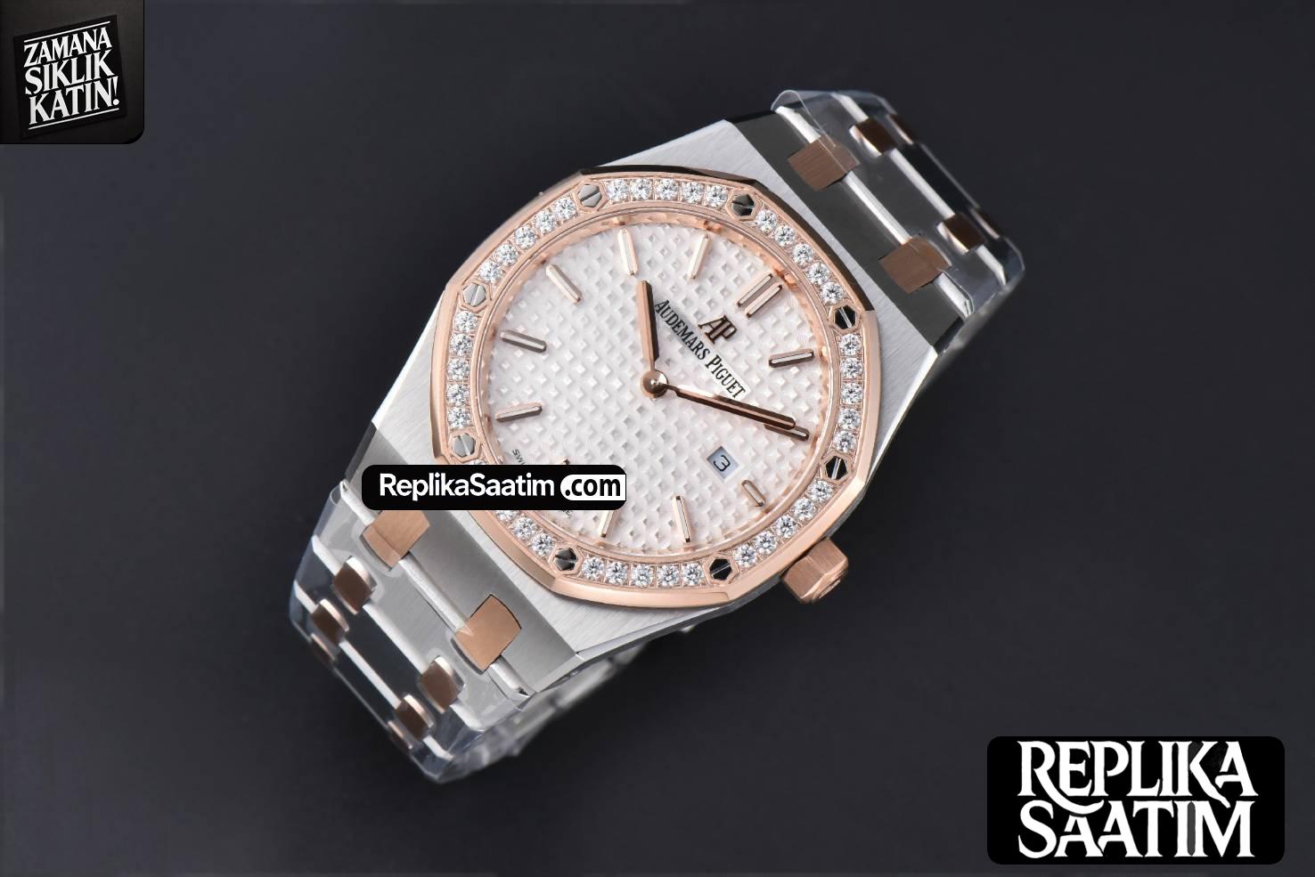 Royal Oak Ladies 67651SR 33mm ZF RG/SS Diamond White Dial RG/SS Bracelet Quartz -03
