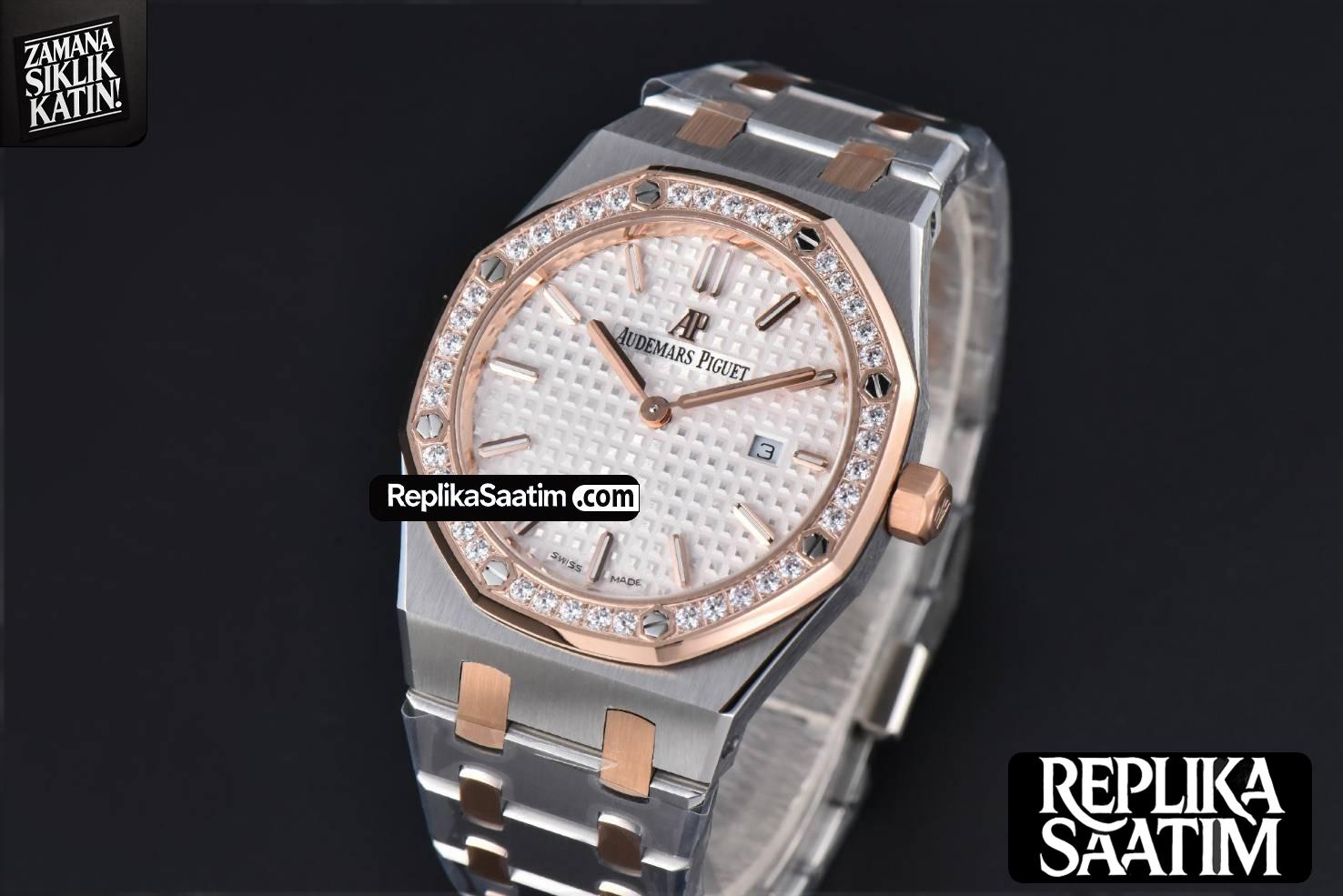 Royal Oak Ladies 67651SR 33mm ZF RG/SS Diamond White Dial RG/SS Bracelet Quartz -04