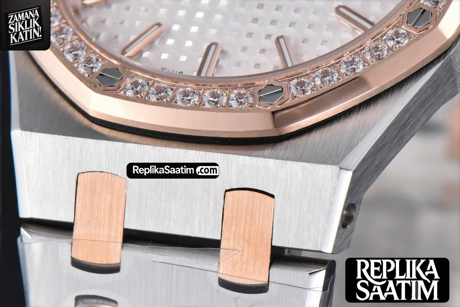 Royal Oak Ladies 67651SR 33mm ZF RG/SS Diamond White Dial RG/SS Bracelet Quartz -09