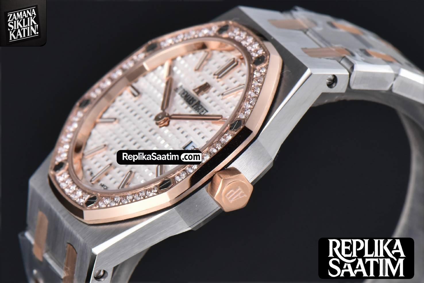 Royal Oak Ladies 67651SR 33mm ZF RG/SS Diamond White Dial RG/SS Bracelet Quartz -10