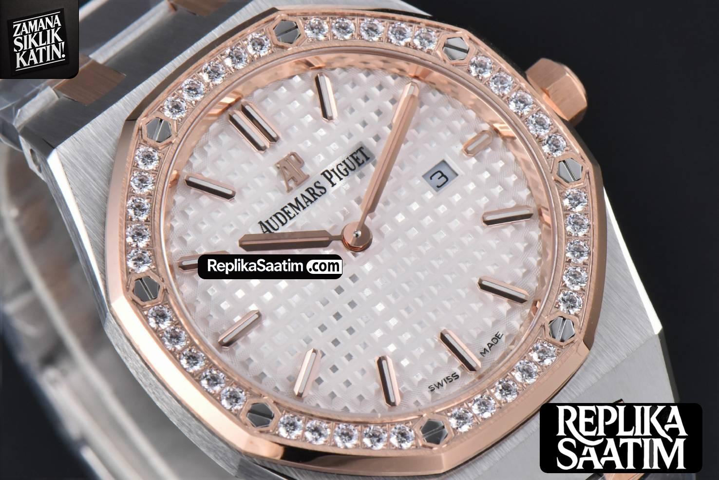 Royal Oak Ladies 67651SR 33mm ZF RG/SS Diamond White Dial RG/SS Bracelet Quartz -11