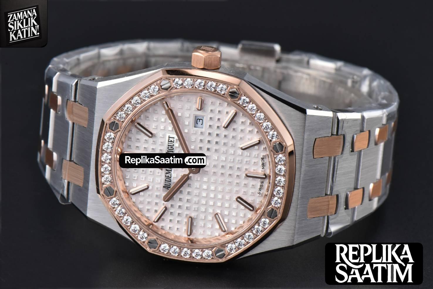 Royal Oak Ladies 67651SR 33mm ZF RG/SS Diamond White Dial RG/SS Bracelet Quartz -12