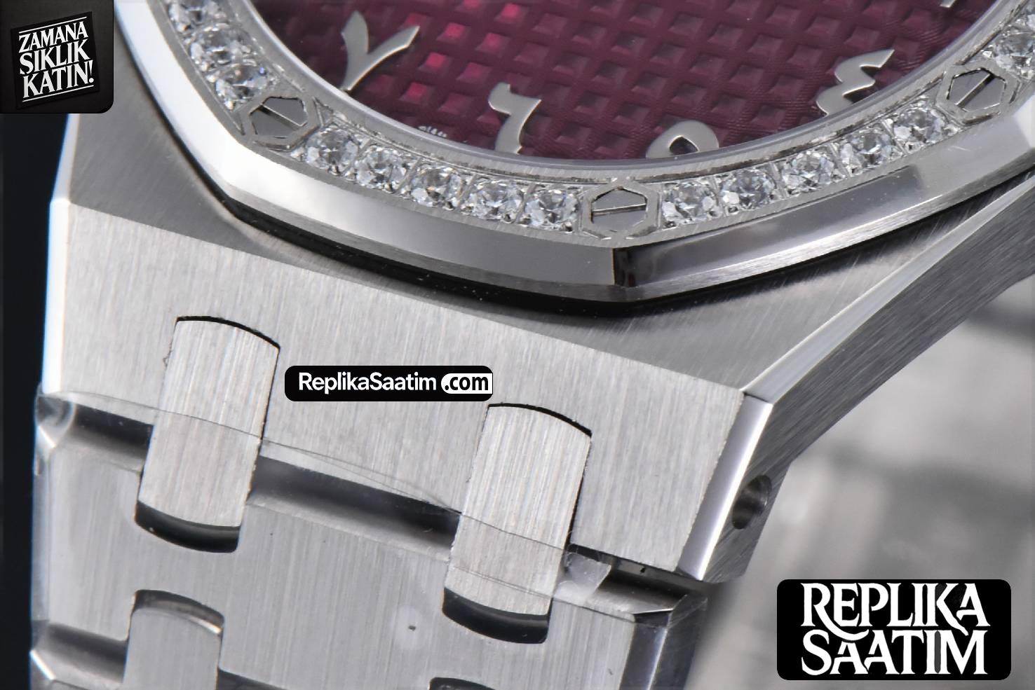 Royal Oak Ladies 67651ST 33mm ZF SS Diamond Red Arabic Dial SS Bracelet Quartz -09