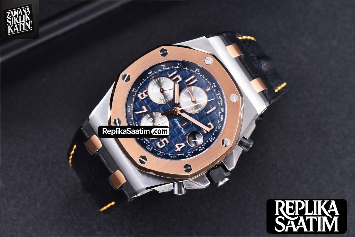 Royal Oak Offshore 26471SR RG JF 44MM Blue Dial Black Leather Strap A3126 -03
