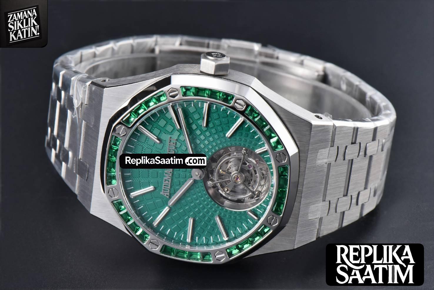 Royal Oak Tourbillon 41mm R8F Diamond Bezel Green Dial SS Bracelet Flying Tourb V2 -11