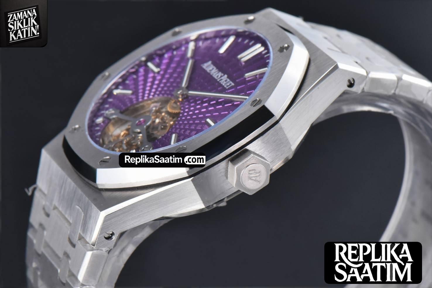 Royal Oak Tourbillon 41mm R8F SS Purple Dial SS Bracelet Flying Tourb V2 -09